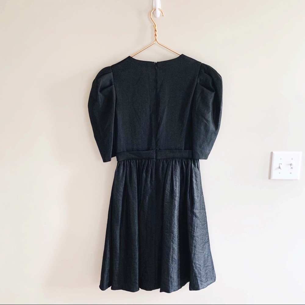 Black Halo Eve Black Puff Sleeve Cocktail Dress Bow Detail 80s Vintage Inspired - Picture 9 of 14